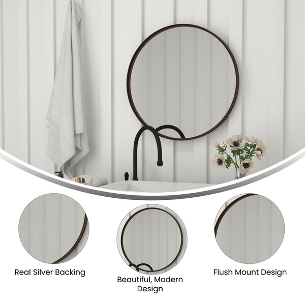 Flash Furniture 27.5" Round Bronze Metal Framed Accent Wall Mirror - HFMHD-275-CRE8-512315-GG
