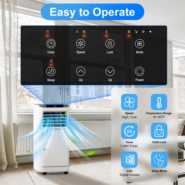 Edendirect 6,000 BTU Portable Air Conditioner Cools 450 Sq. Ft. with Heater, Dehumidifier and Remote in White - ED-OX-10KH