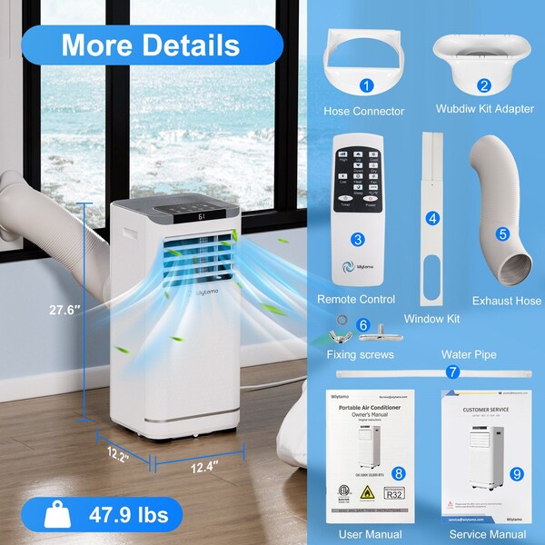 Edendirect 6,000 BTU Portable Air Conditioner Cools 450 Sq. Ft. with Heater, Dehumidifier and Remote in White - ED-OX-10KH