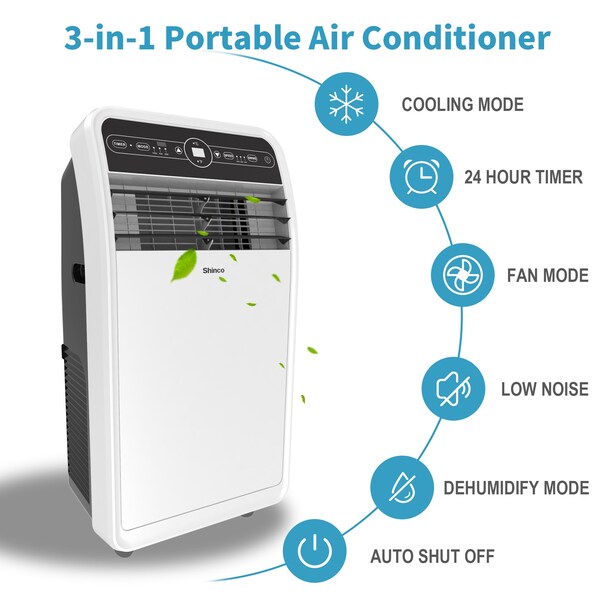 Edendirect 6,400 BTU Portable Air Conditioner Cools 300 Sq. Ft. with Dehumidifier, 3 Fan Speeds and Remote - ED-SPF1-10C