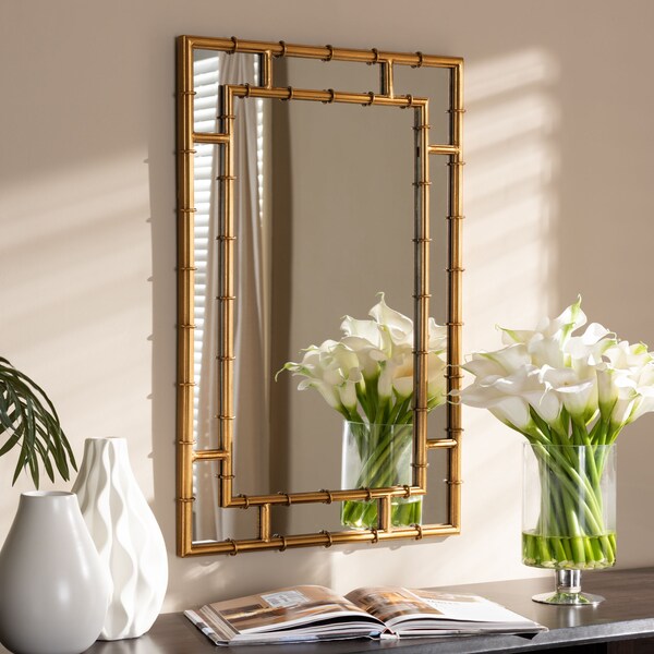 Baxton Studio Adra Modern Gold Finished Bamboo Accent Wall Mirror - 150-8891