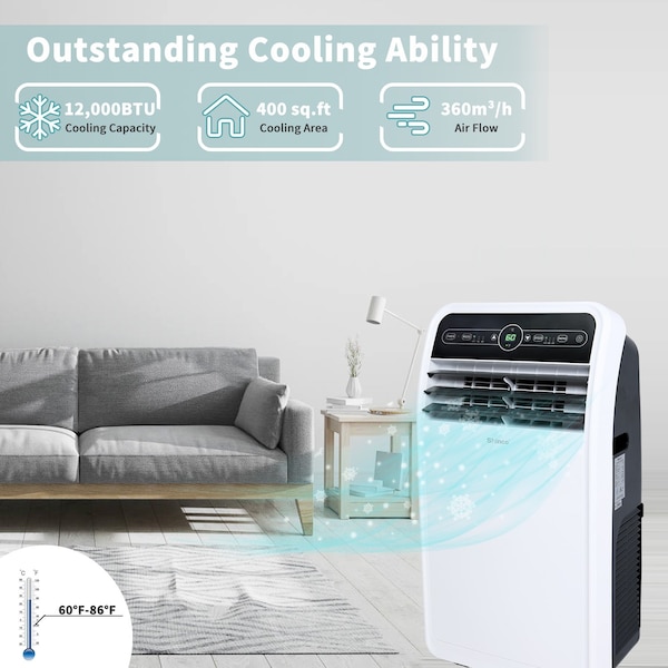 Edendirect 7,800 BTU Portable Air Conditioner Cools 400 Sq. Ft. with Dehumidifier, 3 Fan Speeds and Remote - ED-SPF1-12C