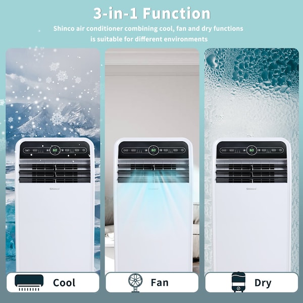 Edendirect 7,800 BTU Portable Air Conditioner Cools 400 Sq. Ft. with Dehumidifier, 3 Fan Speeds and Remote - ED-SPF1-12C