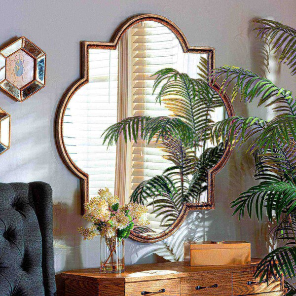 Baxton Studio Tiana Vintage Antique Bronze and Gold Finished Metal Quatrefoil Accent Wall Mirror - 177-11071-ZORO