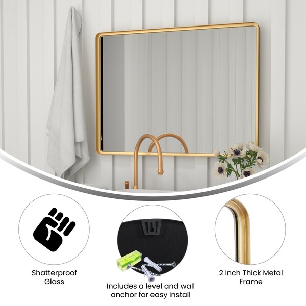 Flash Furniture 30x40 Gold Metal Wall Mirror - 2 Inch Deep Frame - HMHD-22M138YB-GLD-GG