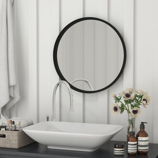 Flash Furniture 30in Round Black Metal Framed Accent Wall Mirror - HMHD-22M116YA-BLK-GG