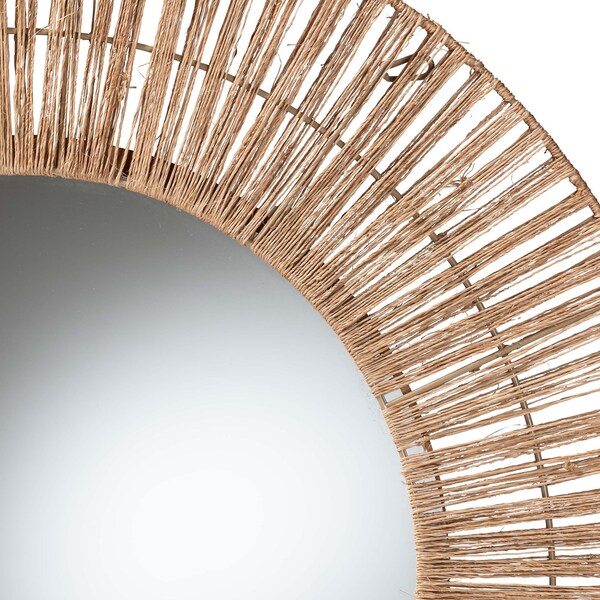Bali & Pari Leala Modern Bohemian Metal and Natural Brown Seagrass Accent Wall Mirror - 240-13466-ZORO