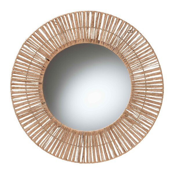 Bali & Pari Leala Modern Bohemian Metal and Natural Brown Seagrass Accent Wall Mirror - 240-13466-ZORO