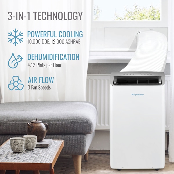 Keystone 12,000 BTU ASHRAE/10,000 BTU DOE Portable Inverter Air Conditioner with Remote Control - KSTAP10PINV