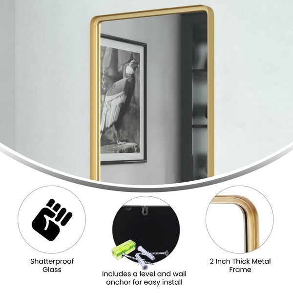 Flash Furniture Gold 20in x 30in Rectangle Metal Frame Wall Mirror - HMHD-9M2999GD-GLD-GG
