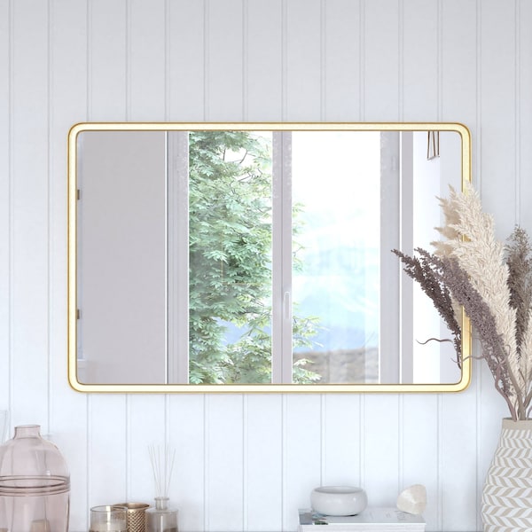 Flash Furniture 24x36 Gold Metal Wall Mirror - 2 Inch Deep Frame - HMHD-22M111YB-GLD-GG