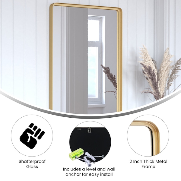 Flash Furniture 24x36 Gold Metal Wall Mirror - 2 Inch Deep Frame - HMHD-22M111YB-GLD-GG