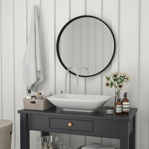 Flash Furniture 24in Round Black Metal Framed Accent Wall Mirror - HMHD-22M115YA-BLK-GG