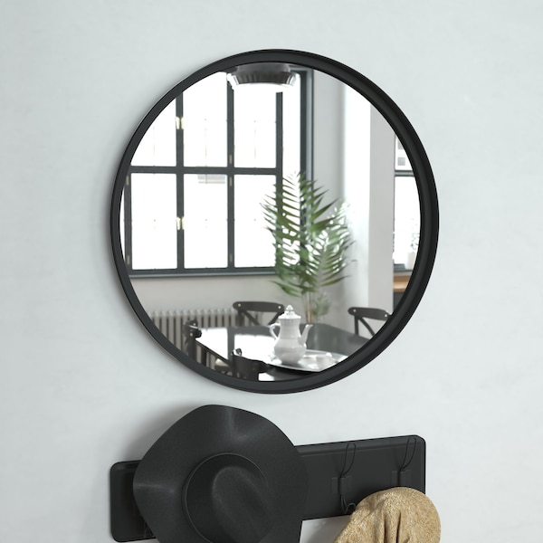 Flash Furniture 24in Round Black Metal Framed Accent Wall Mirror - HMHD-22M115YA-BLK-GG
