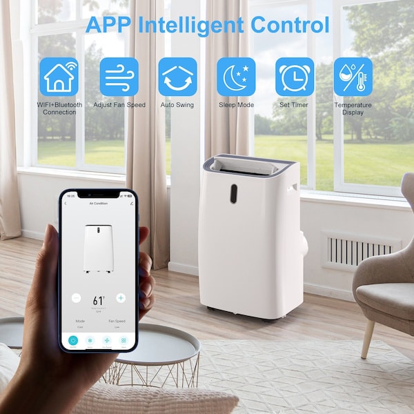 Edendirect 9,500 BTU Portable Air Conditioner Cools 700 Sq. Ft. with Heater, Dehumidifier and Wi-Fi in White - ED-OX-14KHW