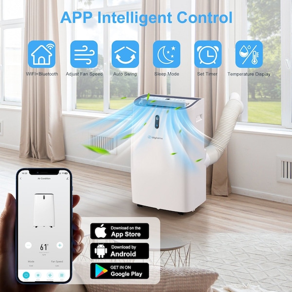 Edendirect 9,500 BTU Portable Air Conditioner Cools 700 Sq. Ft. with Heater, Dehumidifier and Wi-Fi in White - ED-OX-14KHW