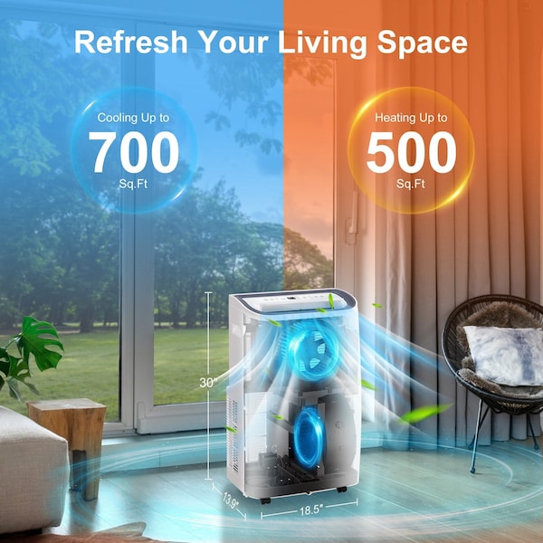 Edendirect 9,500 BTU Portable Air Conditioner Cools 700 Sq. Ft. with Heater, Dehumidifier and Remote in White - ED-OX-14KH