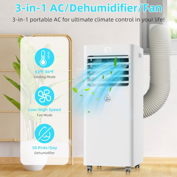 Edendirect Air-Cools 8000 BTU DOE Portable Air Conditioner Cools 300 sq. ft. with Dehumidifier, Remote - ED-KY-8K07A