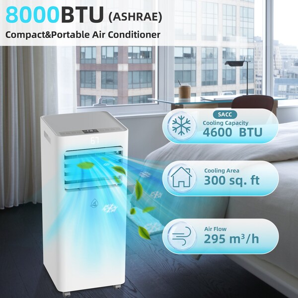 Edendirect Air-Cools 8000 BTU DOE Portable Air Conditioner Cools 300 sq. ft. with Dehumidifier, Remote - ED-KY-8K07A