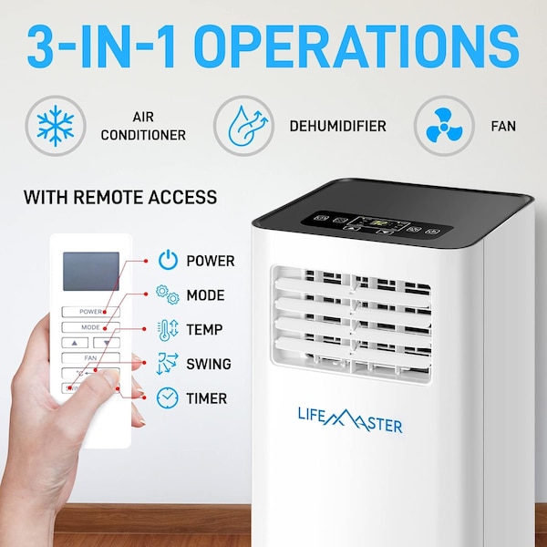 Lifemaster 8,000 BTU Portable Air Conditioners, Room Air Conditioner with Digital Remote for Room up to 350 - LMPAC8.5