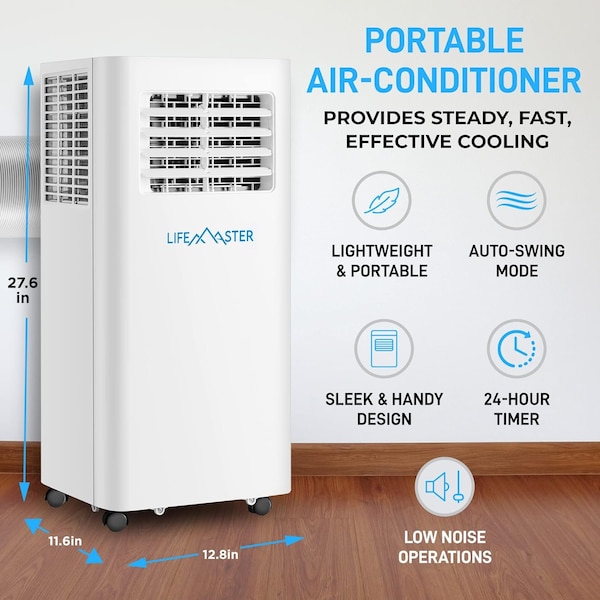 Lifemaster 8,000 BTU Portable Air Conditioners, Room Air Conditioner with Digital Remote for Room up to 350 - LMPAC8.5