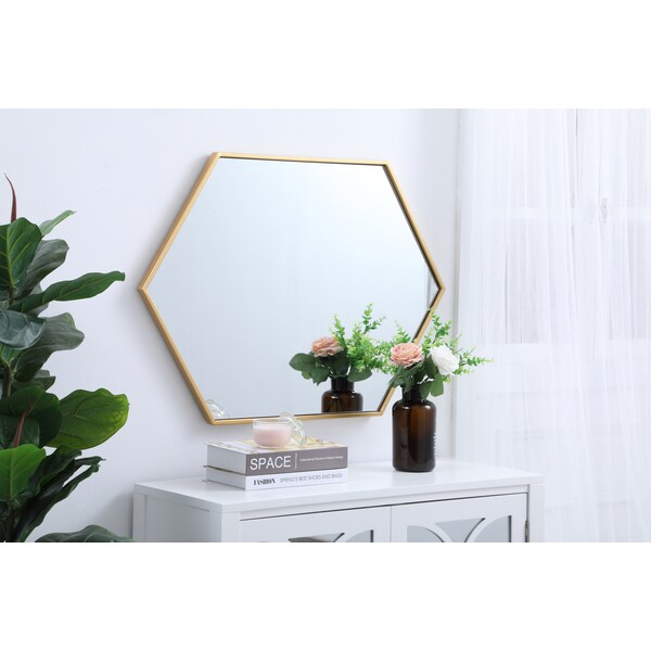 Elegant Decor Metal Frame Hexagon Mirror 24 Inch In Brass - MR4424BR