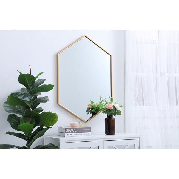 Elegant Decor Metal Frame Hexagon Mirror 24 Inch In Brass - MR4424BR