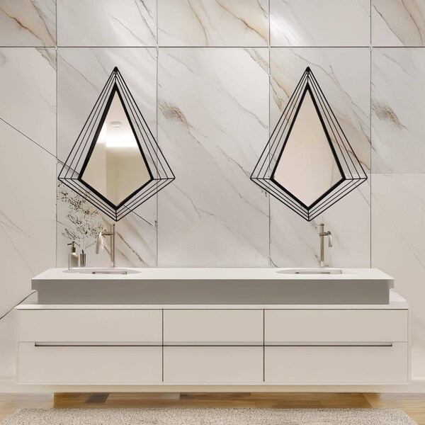Uniquewise Set of 2 27-Inch-Tall Decorative Tiered Diamond Shaped Black Metal Frame Wall Mounted Modern - QI004579.2