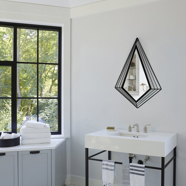 Uniquewise Set of 2 27-Inch-Tall Decorative Tiered Diamond Shaped Black Metal Frame Wall Mounted Modern - QI004579.2