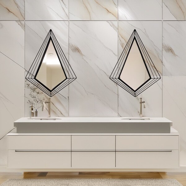 Uniquewise Set of 2 27-Inch-Tall Decorative Tiered Diamond Shaped Black Metal Frame Wall Mounted Modern - QI004579.2