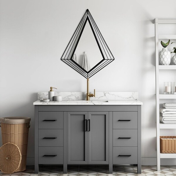 Uniquewise Set of 2 27-Inch-Tall Decorative Tiered Diamond Shaped Black Metal Frame Wall Mounted Modern - QI004579.2