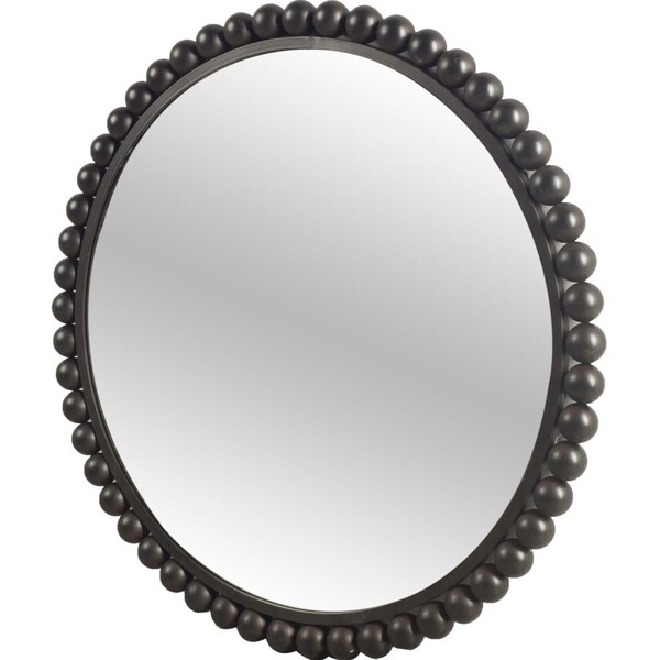 Homeroots 43 in. Round Black Metal Ball Frame Wall Mirror - 376380