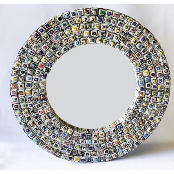 Afd Home 47 in. Paper & Glass Round Quilled Pyramid Art Mirror Multi Color - Large - 12017316