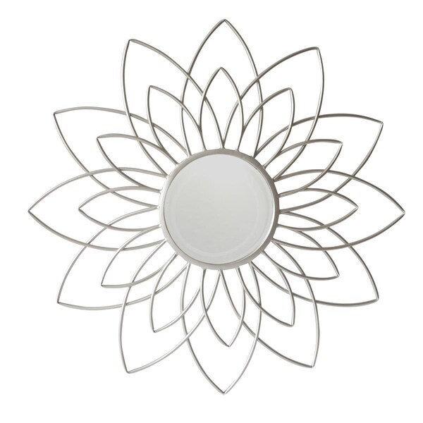 H2H Rattan Metal Flower Frame Wall Mirror, Silver - H22546446