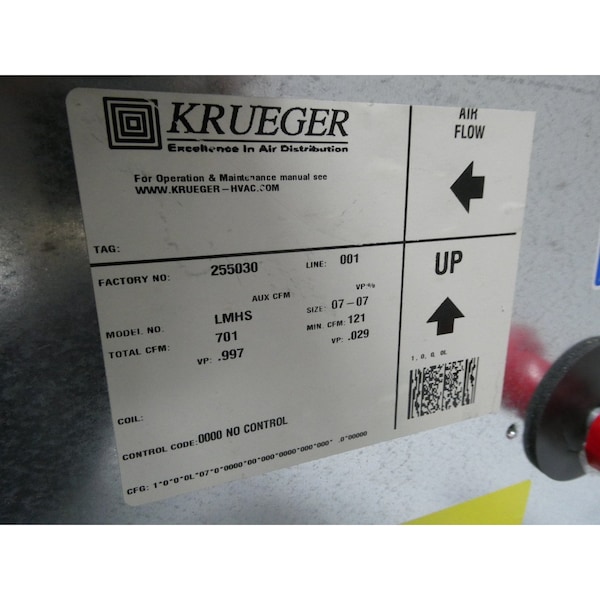 Krueger SIZE 07-07 SINGLE DUCT TERMINAL UNIT 701CFM OTHER AIR CONDITIONER - LMHS-7