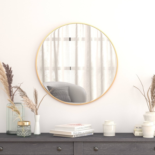 Flash Furniture 30" Round Gold Metal Framed Accent Wall Mirror - RH-M003-RD76BB-GD-GG