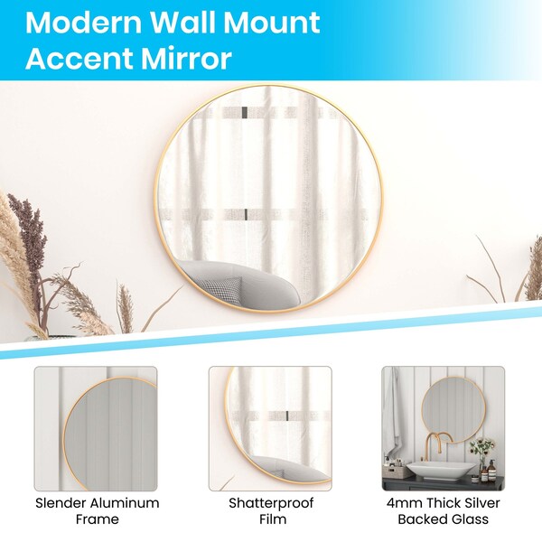 Flash Furniture 30" Round Gold Metal Framed Accent Wall Mirror - RH-M003-RD76BB-GD-GG
