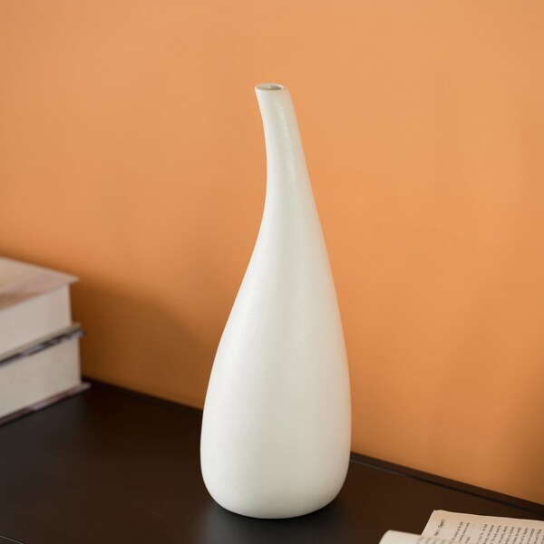 Uniquewise White Contemporary Unique Teardrop Shaped Ceramic Table Vase Flower Holder, PK 3 - QI004367.3