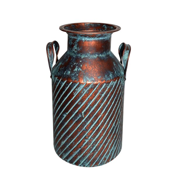 Vaser Designs 14.75 in. Rib Metal Vase with Holder, Copper & Blue - VA2999092