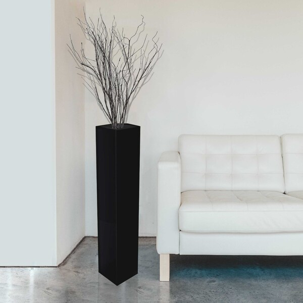 Uniquewise Tall Rectangular Wooden Modern Floor Vase, Black 30 Inch - QI004183.S