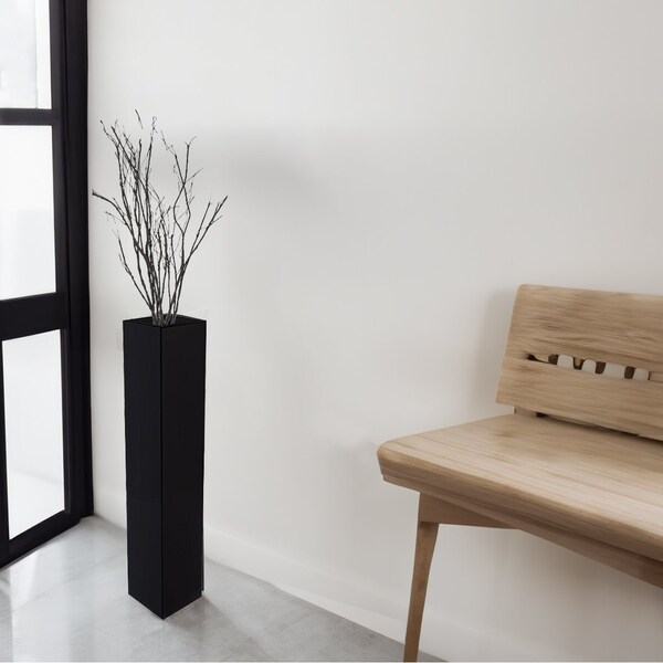 Uniquewise Tall Rectangular Wooden Modern Floor Vase, Black 30 Inch - QI004183.S
