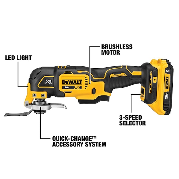 Dewalt 20V MAX* XR(R) Brushless Cordless 3-Speed Oscillating Multi-Tool Kit (2.0 Ah Battery) - DCS356D1