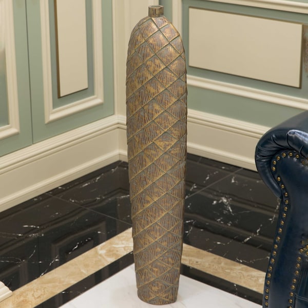 Uniquewise Tall Cylinder Antique Style Designed Floor Vase for Entryway Dining or Living Room, Ceramic Rustic - QI004036