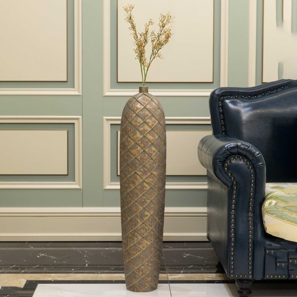 Uniquewise Tall Cylinder Antique Style Designed Floor Vase for Entryway Dining or Living Room, Ceramic Rustic - QI004036