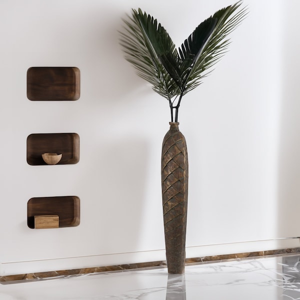 Uniquewise Tall Cylinder Antique Style Designed Floor Vase for Entryway Dining or Living Room, Ceramic Rustic - QI004036