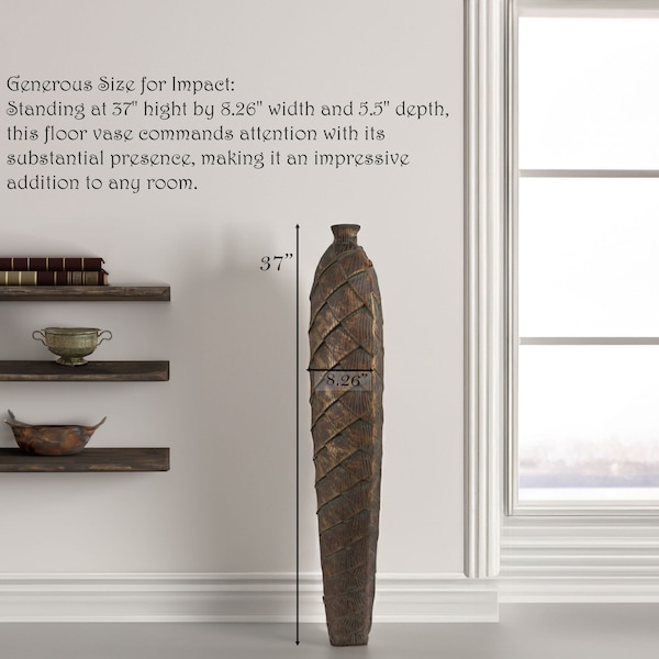 Uniquewise Tall Cylinder Antique Style Designed Floor Vase for Entryway Dining or Living Room, Ceramic Rustic - QI004036