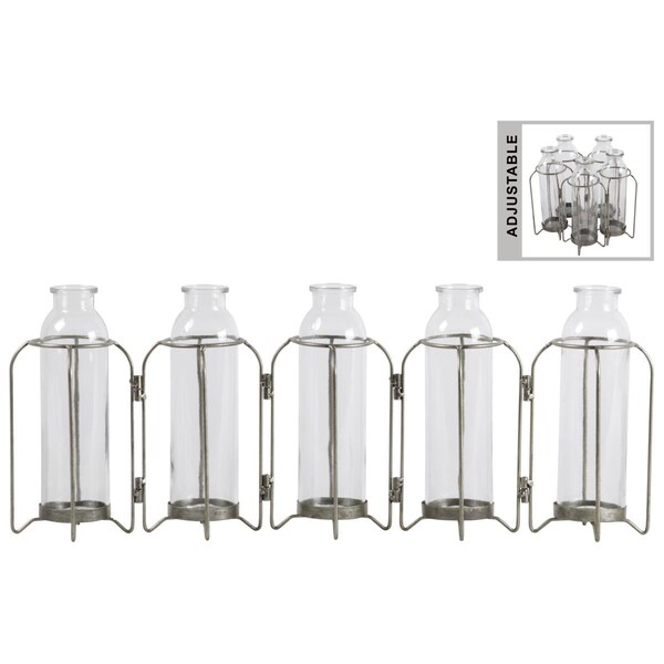 Urban Trends Collection Metal Hinged Bud Vase Holder with 5 Glass Bottle Vases, Anitque Finish - Gray - 59213