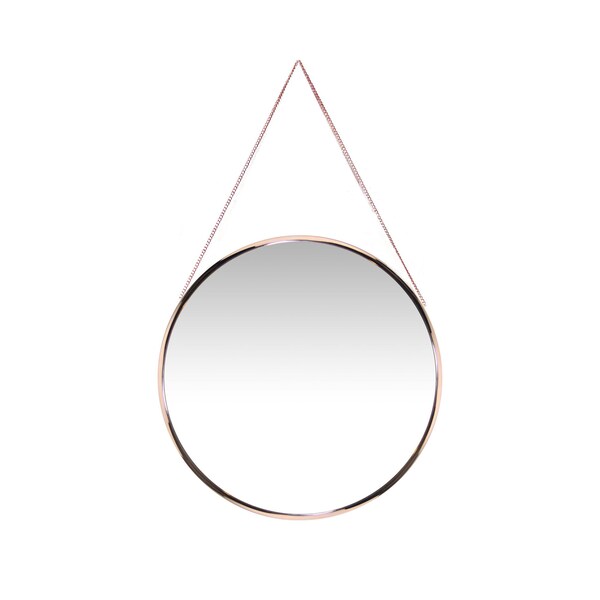 Infinity Instruments Franc Rose Gold Mirror - 22" Round Rose Gold Frame and Metal Chain - 15462RG