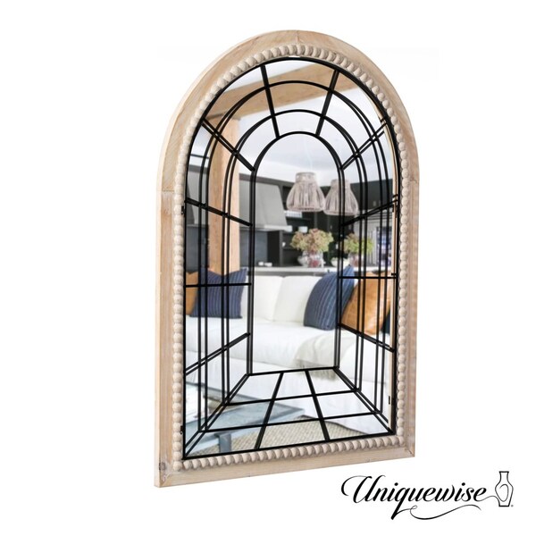 Uniquewise Set of 2 Arched Large 39.37 x 27.56 in Window Metal Mirror, Windowpane Shaped Decoration - QI004670.2