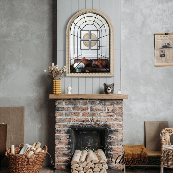 Uniquewise Set of 2 Arched Large 39.37 x 27.56 in Window Metal Mirror, Windowpane Shaped Decoration - QI004670.2